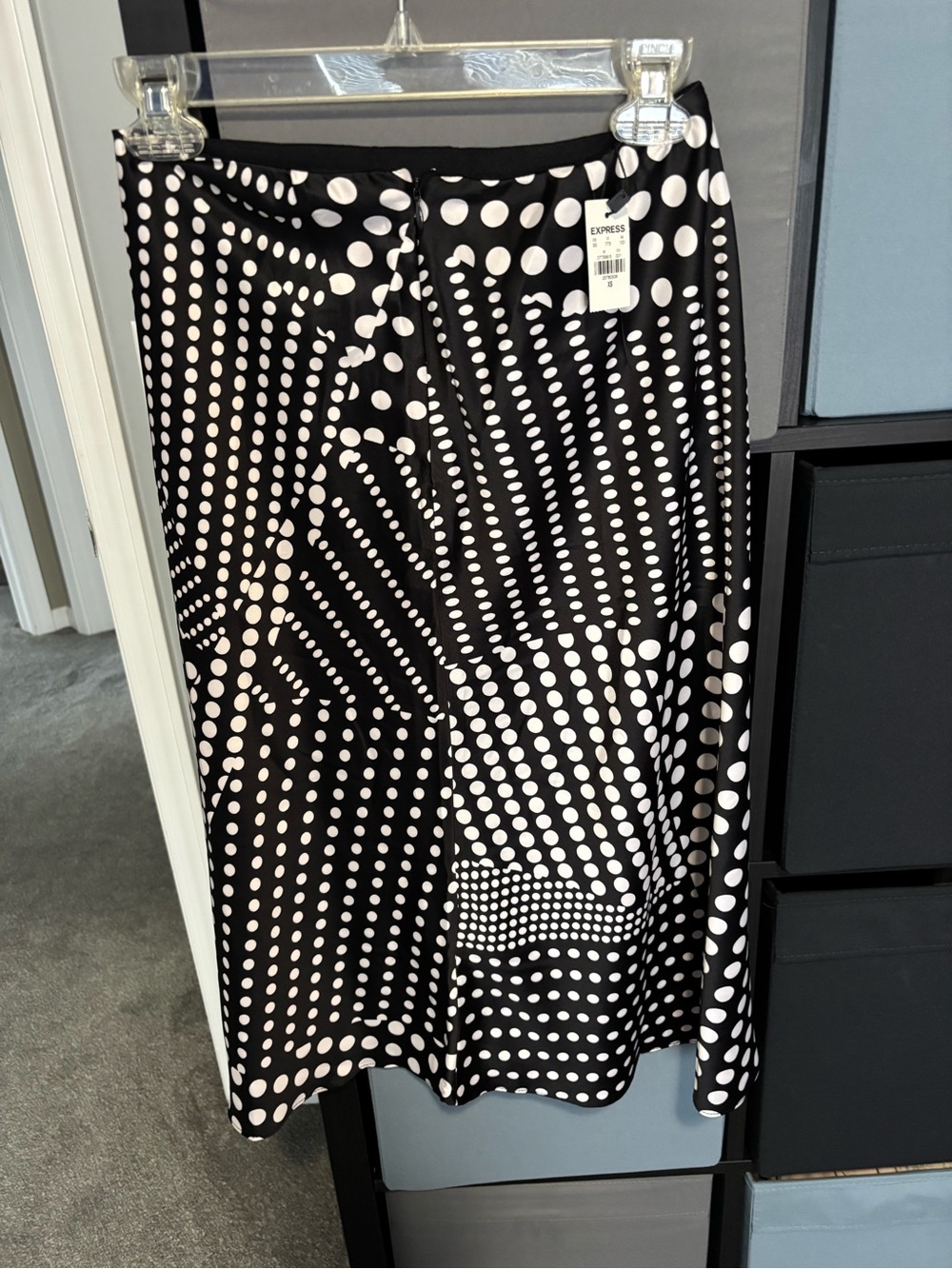 Express Black and White Polka Dot Midi Skirt